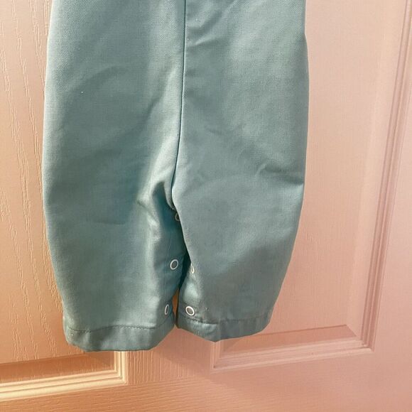 Vintage Health Tex Baby Chick Embroidered Overalls Aqua Green Size 9 Months - Picture 4 of 13